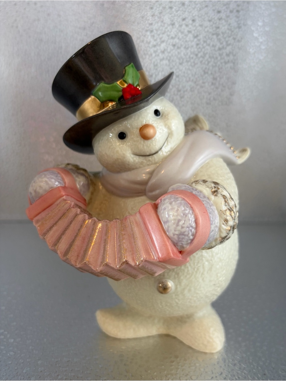 Rare Lenox Snowy Serenade Snowman with Accordion  And Top Hat Christmas Holly